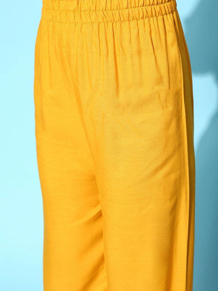 Yellow Embroidered Straight Kurta With Plazo &amp; Dupatta