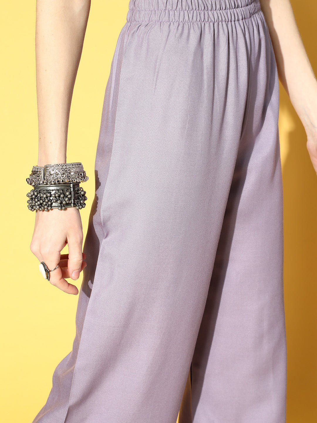Lavender Embroidered Straight Kurta With Plazo &amp; Dupatta