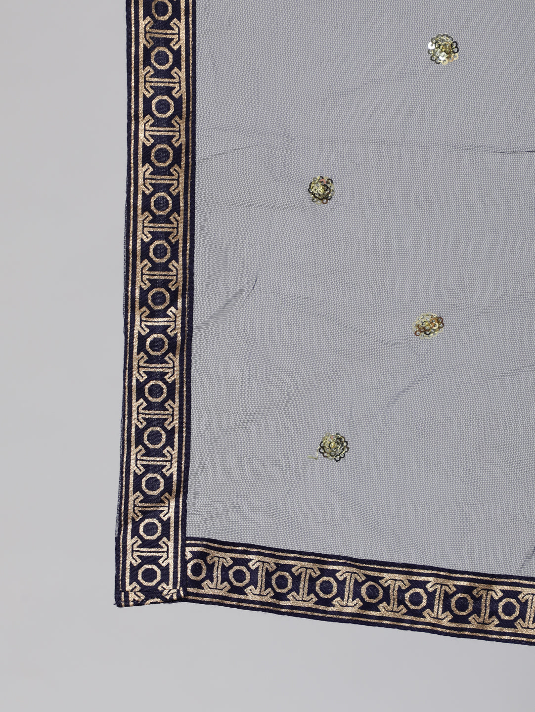 Navy Blue Gold Ethnic Printed Kurta With Palazzo And Sequance Dupatta