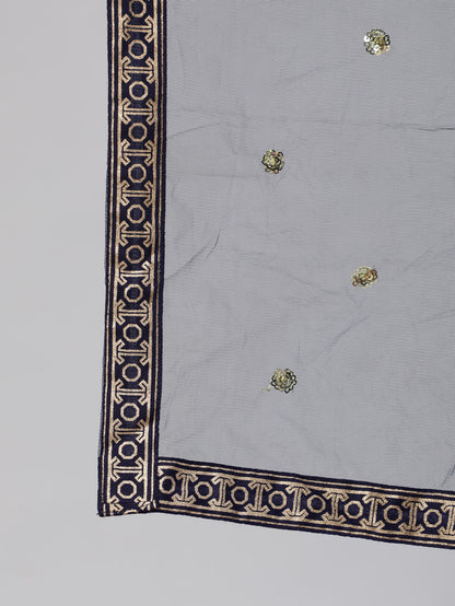 Navy Blue Gold Ethnic Printed Kurta With Palazzo And Sequance Dupatta