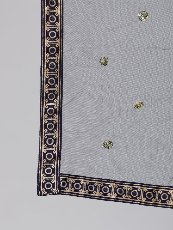 Navy Blue Gold Ethnic Printed Kurta With Palazzo And Sequance Dupatta