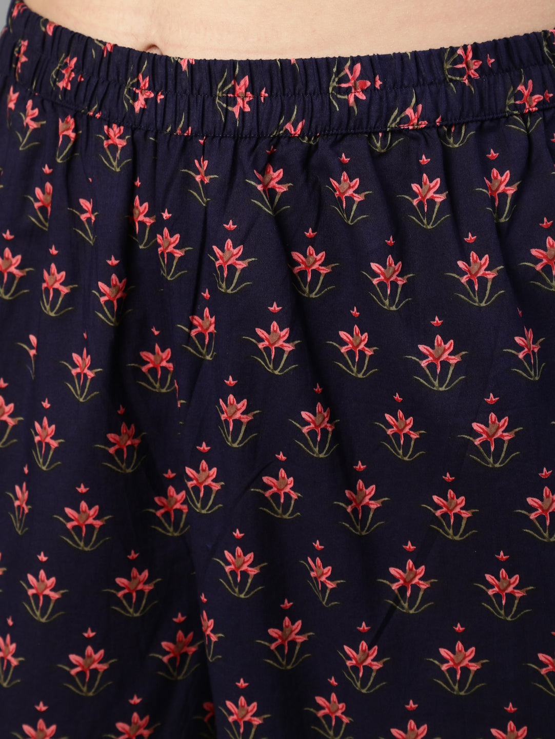 Navy Blue Ethnic Printed Flared Kurta With Trouser And Dupatta