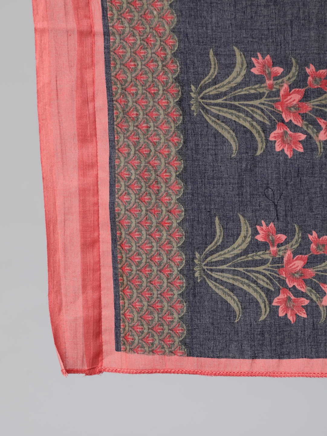 Navy Blue Ethnic Printed Flared Kurta With Trouser And Dupatta