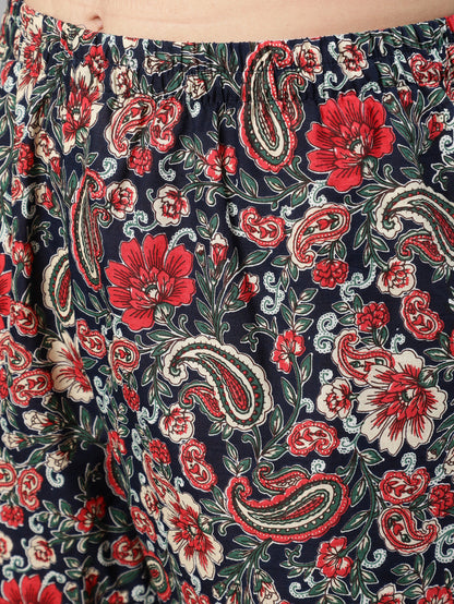 Multi Ethnic Printed Flared Kurta And Trouser With Dupatta