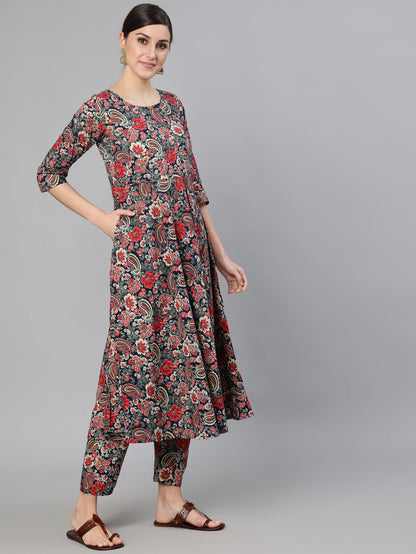 Multi Ethnic Printed Flared Kurta And Trouser With Dupatta