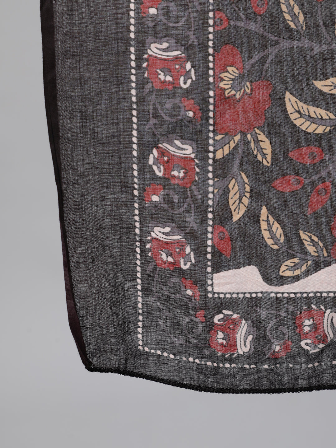 Black And Maroon Floral Printed Kurta With Trouser &amp; Dupatta
