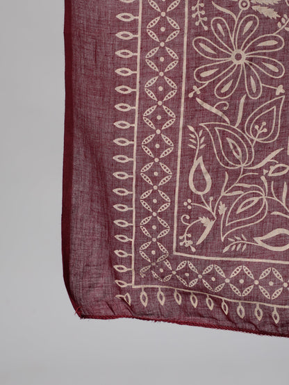 Maroon Ethnic Printed Kurta With Plazzo And Dupatta