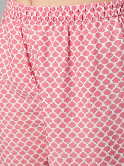 Beige & Pink Ethnic Floral Printed Kurta and Plazzo With Dupatta