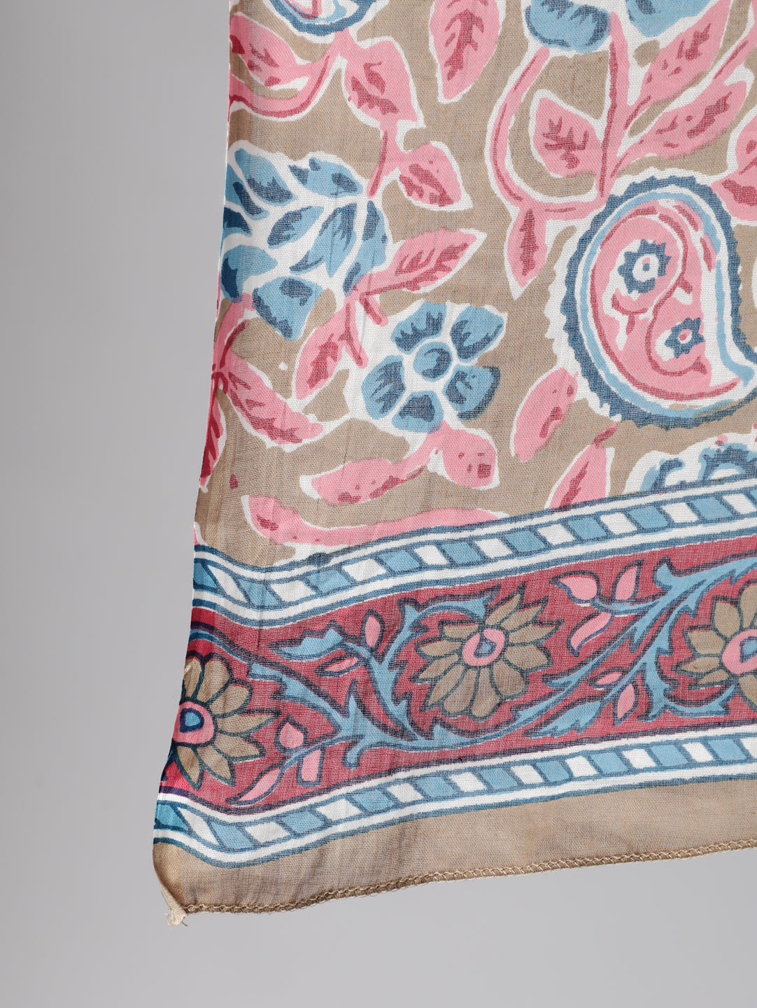 Beige & Pink Ethnic Floral Printed Kurta and Plazzo With Dupatta