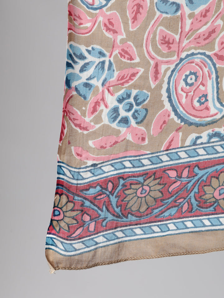 Beige &amp; Pink Ethnic Floral Printed Kurta and Plazzo With Dupatta