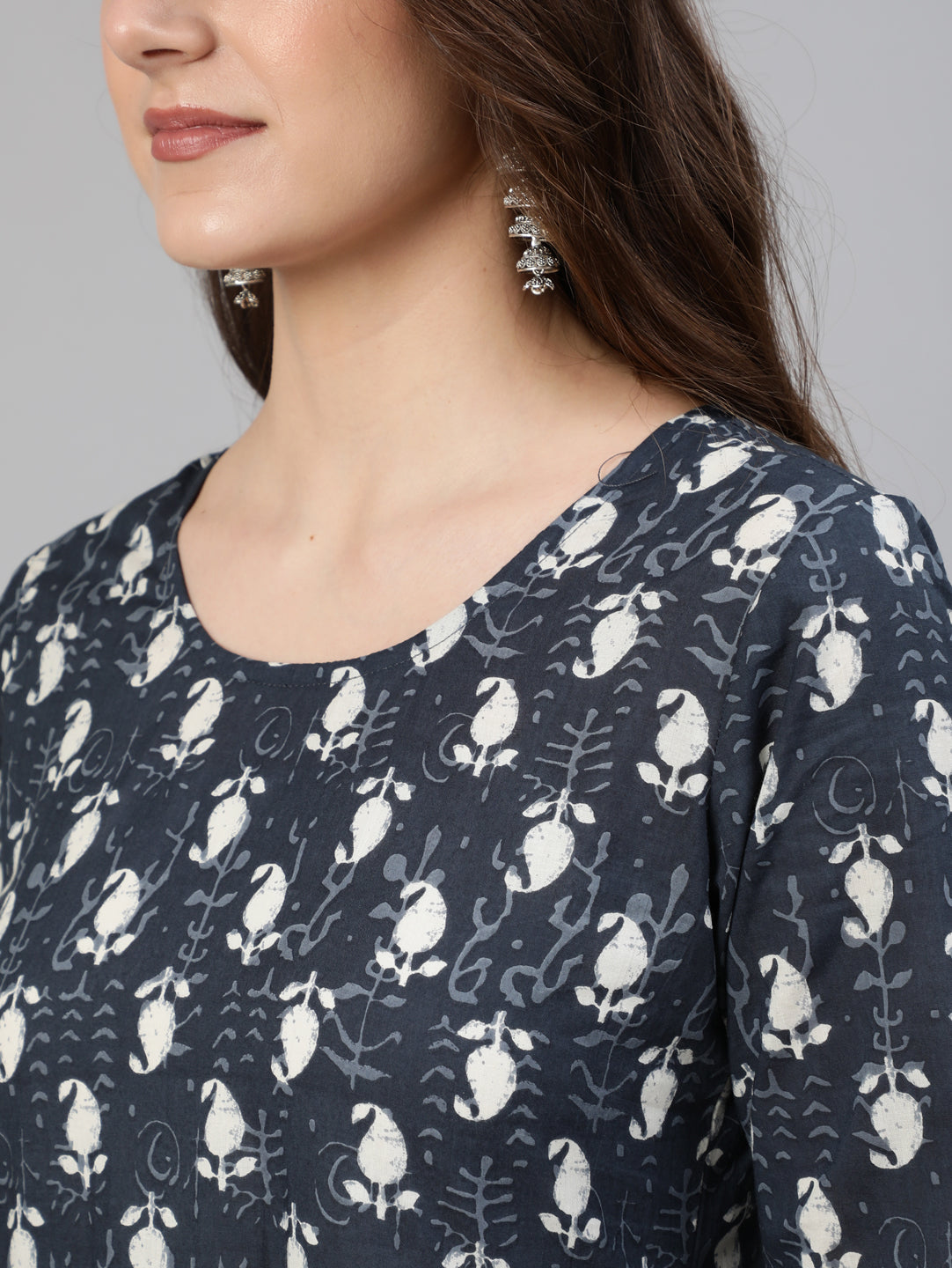 Blue Ethnic Printed Flared kurta With Trouser And Dupatta