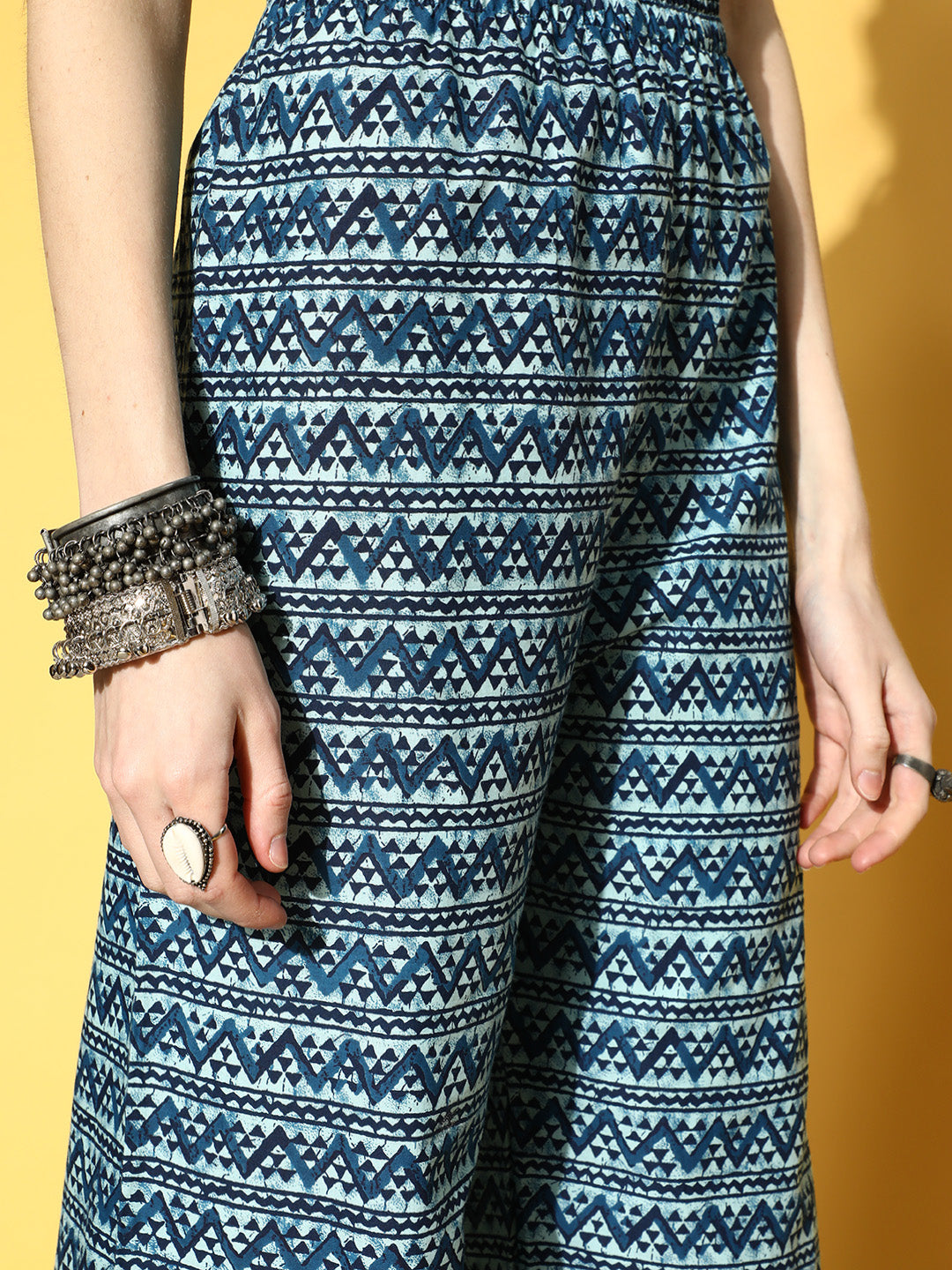Blue Tiered Kurta With Plazo &amp; Dupatta