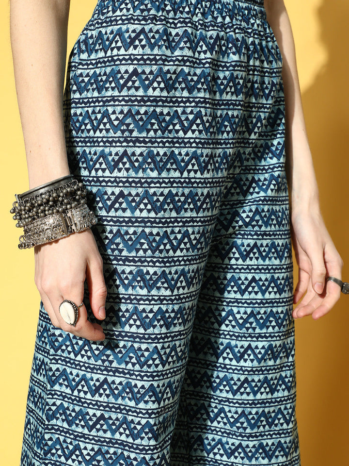 Blue Tiered Kurta With Plazo &amp; Dupatta