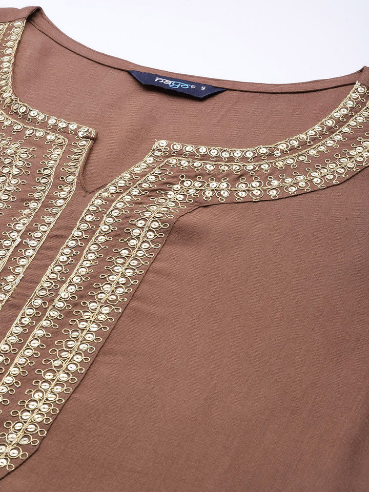 Taupe Embroidered Kurta With Plazo &amp; Dupatta