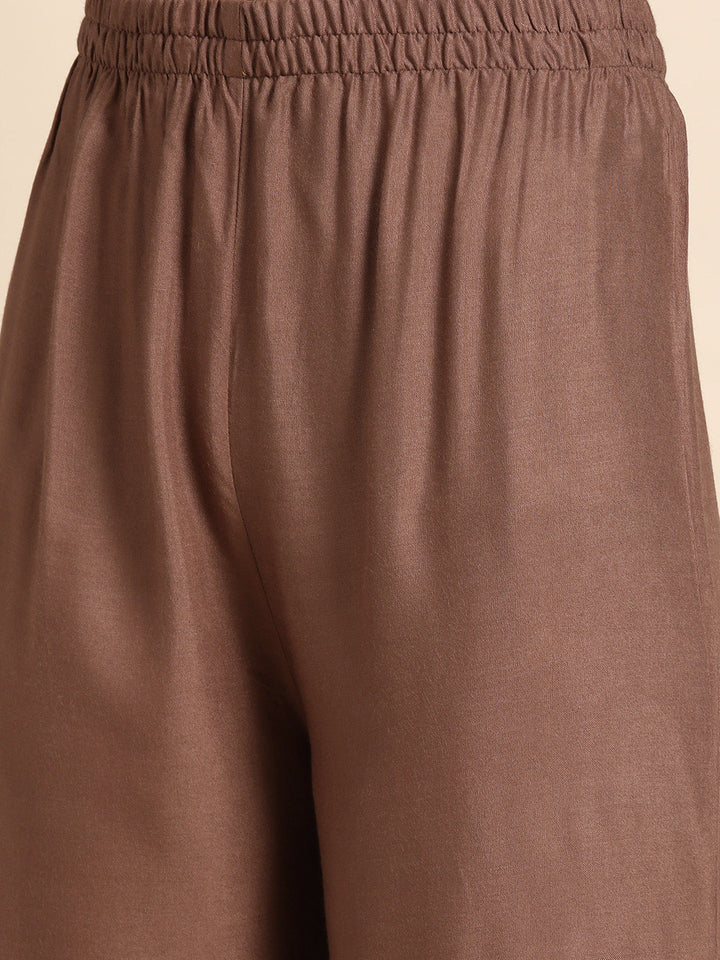 Taupe Embroidered Kurta With Plazo &amp; Dupatta
