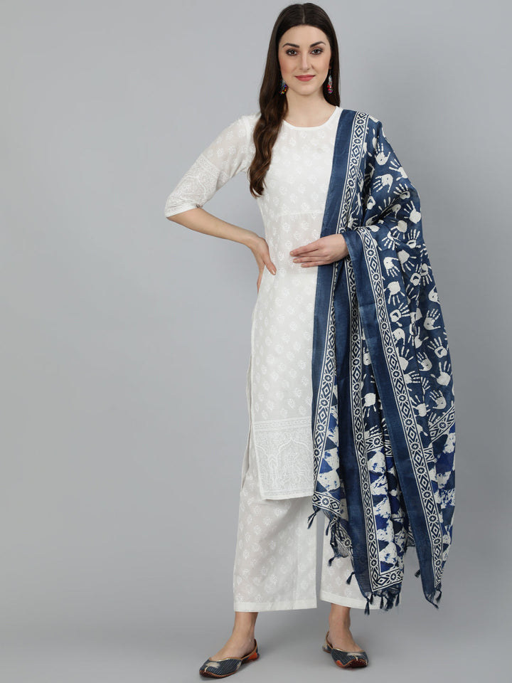 Off White Kurta With Plazo &amp; Dupatta