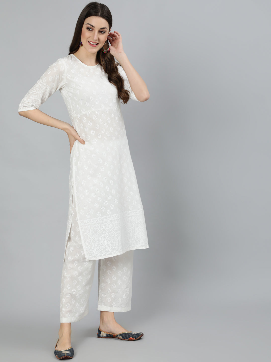 Off White Kurta With Plazo &amp; Dupatta