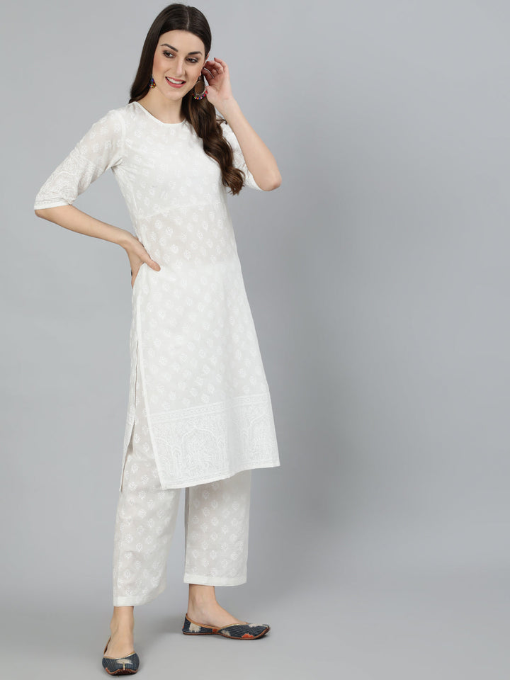 Off White Kurta With Plazo &amp; Dupatta