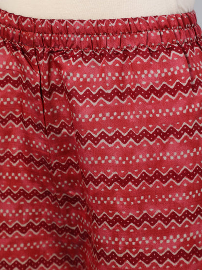 Maroon Ethnic Printed Kurta With Plazzo And Dupatta