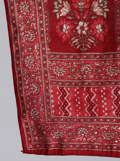 Maroon Ethnic Printed Kurta With Plazzo And Dupatta