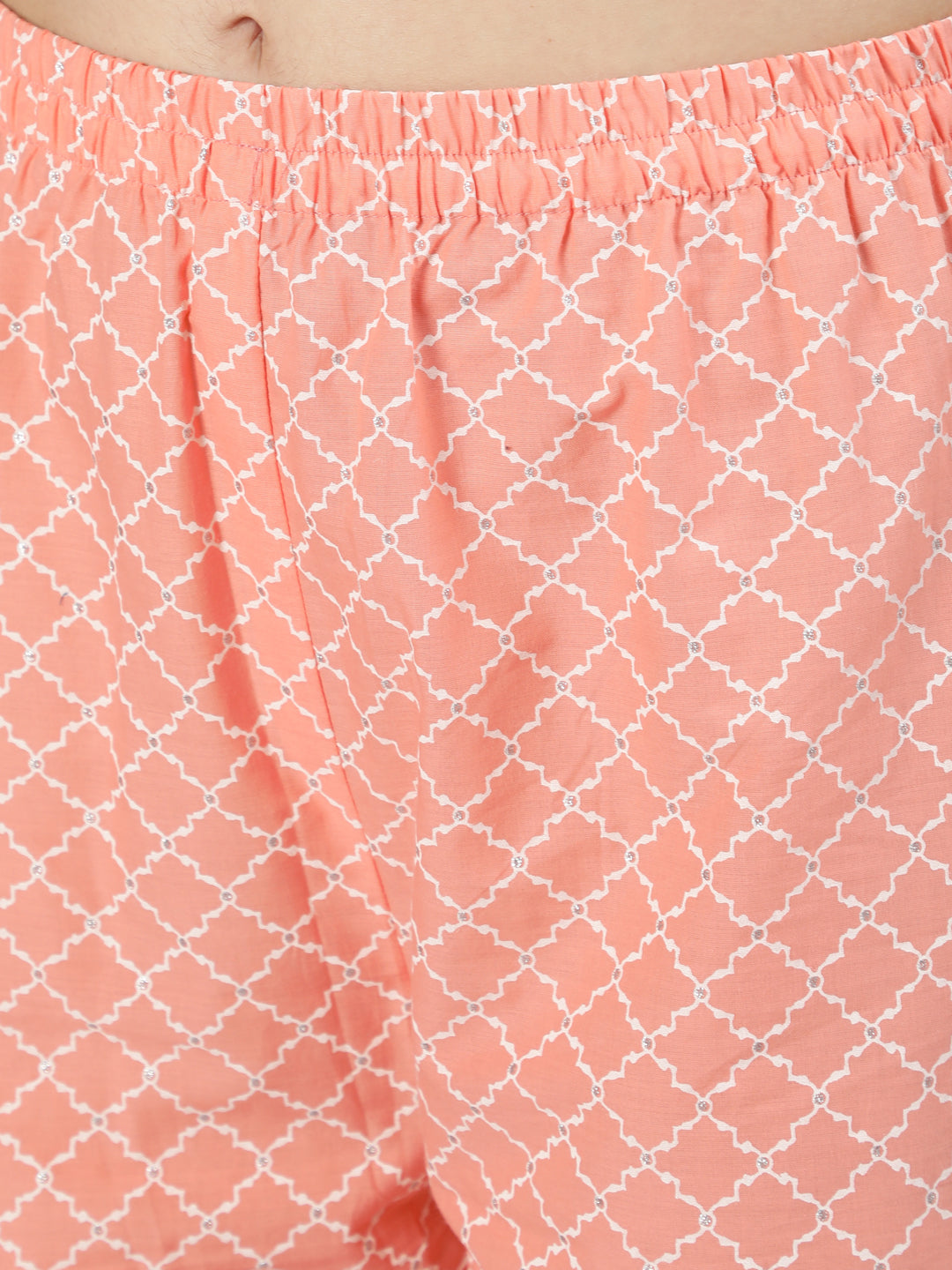 Peach Printed Kurta With Palazzo And Dupatta