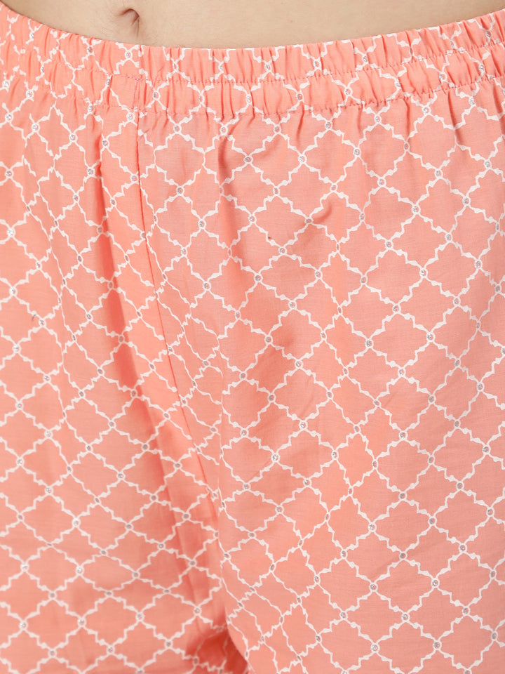 Peach Printed Kurta With Palazzo And Dupatta