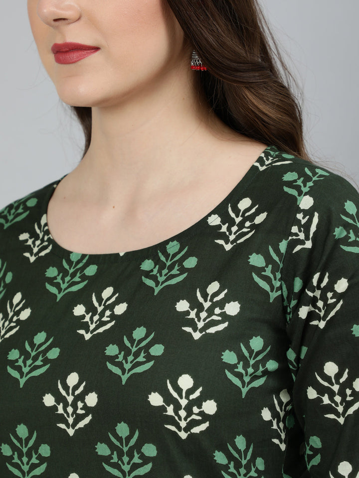 Green Printed Kurta And Palazzo With Dupatta