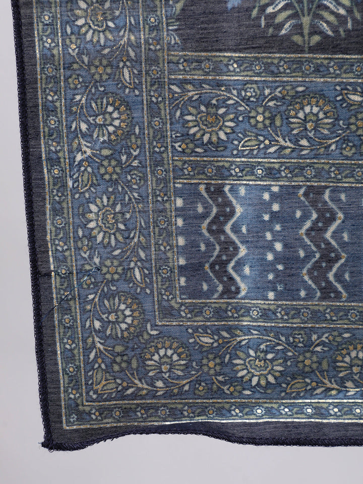 Grey Ethnic Printed Kurta With Plazzo And Dupatta