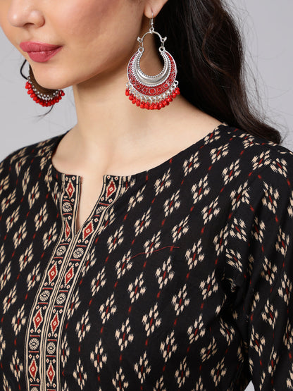 Black Ethnic Printed Kurta With Palazzo and Dupatta