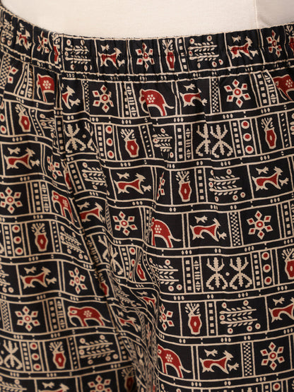 Black Ethnic Printed Kurta With Palazzo and Dupatta