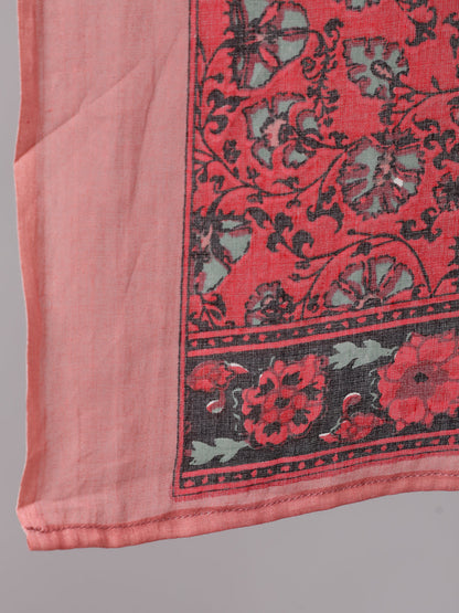 Pink Floral Printed Flared Kurta With Trouser With Dupatta