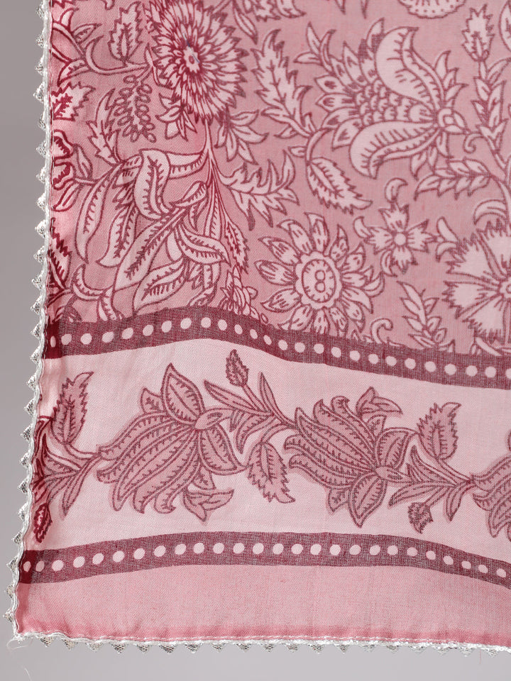Purple Floral Straight Kurta With Palazzo And Dupatta