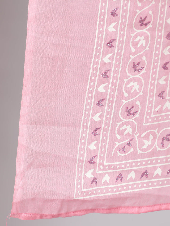 Pink Silver Floral Printed Straight kurta With Palazzo And Dupatta