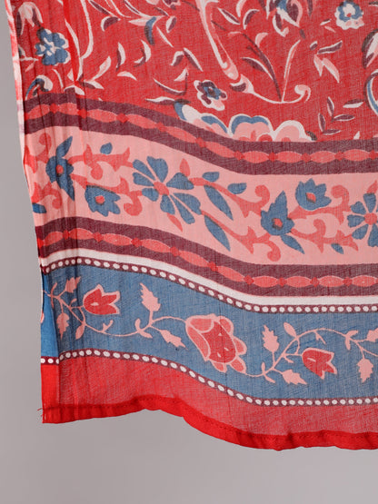 Red Floral Printed Straight Kurta & Palazzo With Dupatta