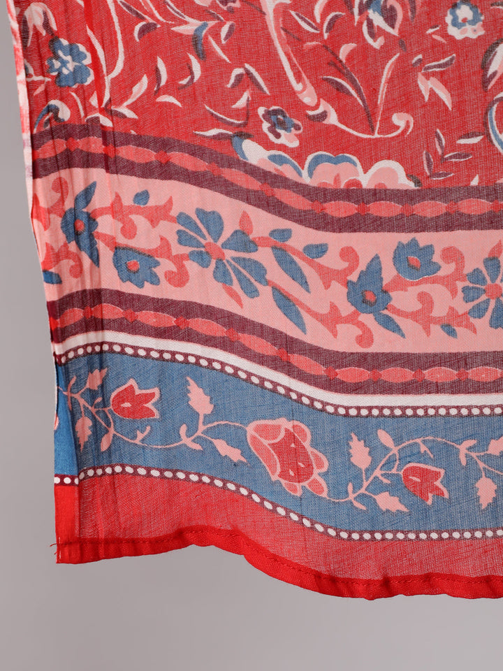 Red Floral Printed Straight Kurta &amp; Palazzo With Dupatta