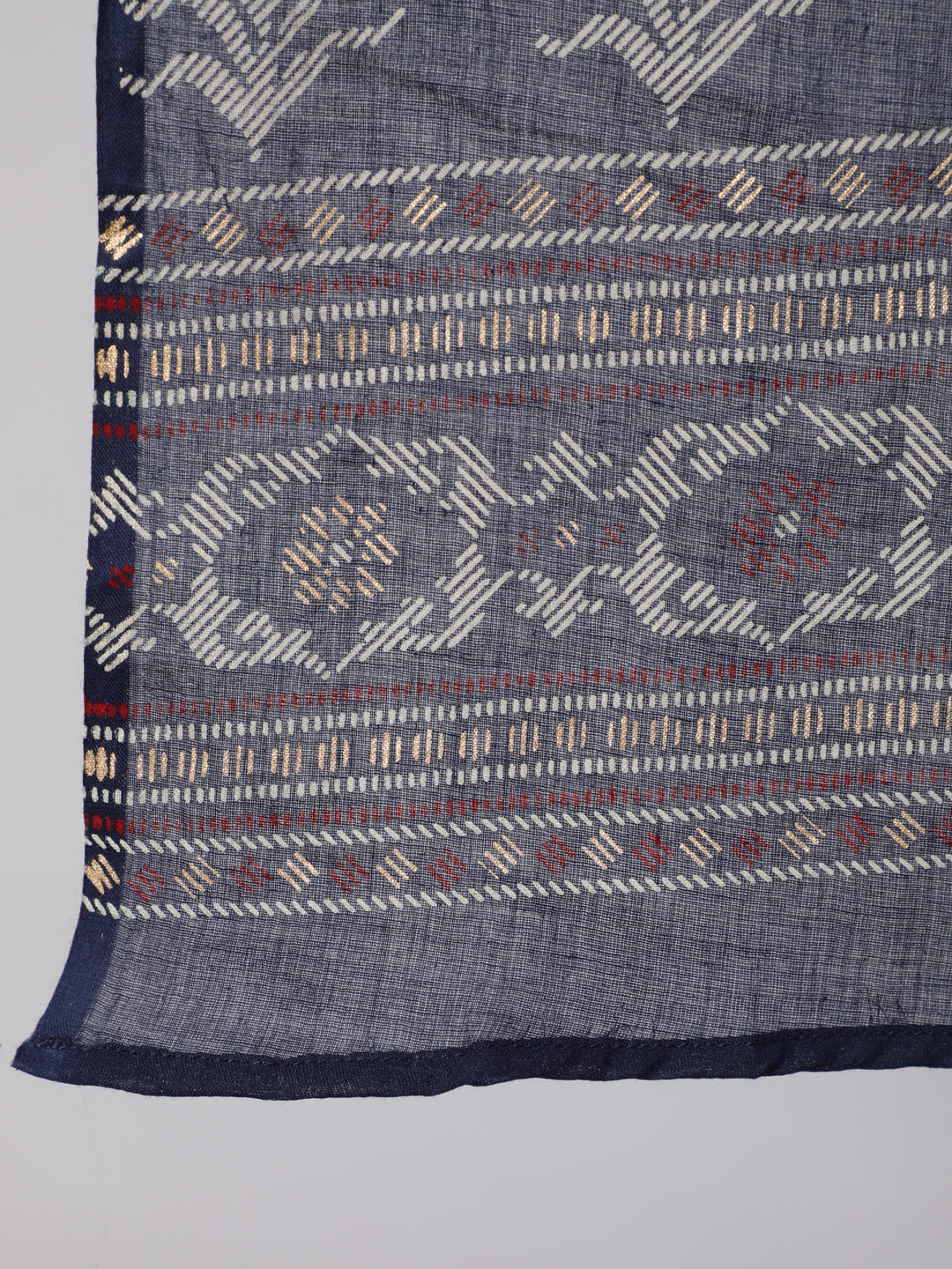 Navy Blue Ethnic Printed Straight Kurta With Palazzo And Dupatta