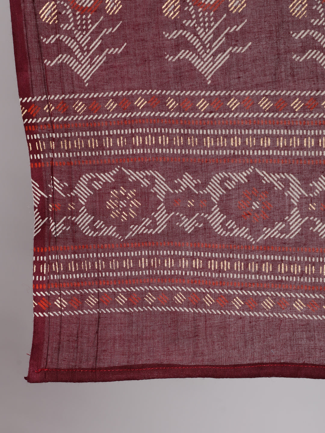 Burgundy Printed Flared Kurta With Trouser And Dupatta