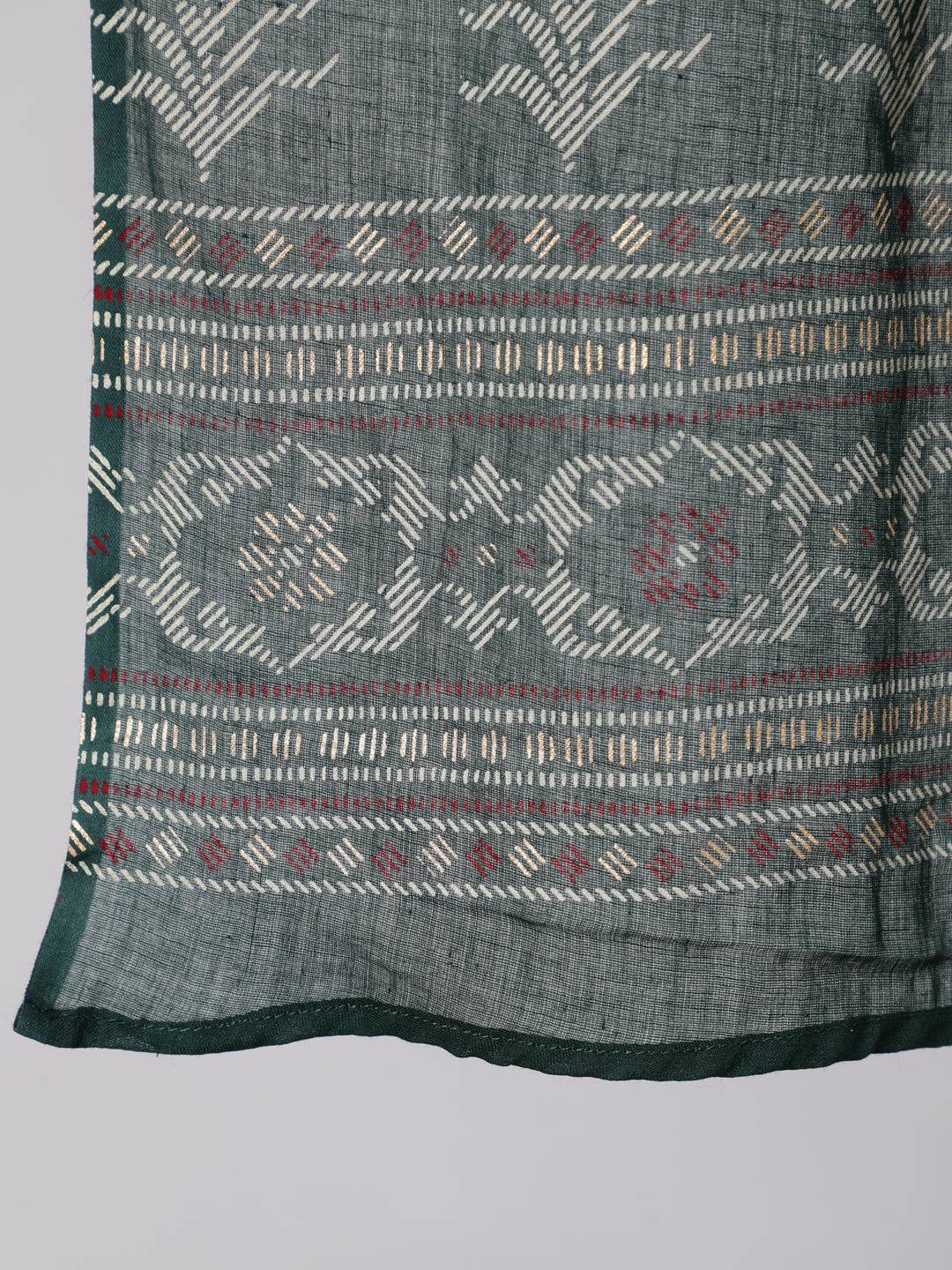 Green Printed Flared Kurta With Trouser And Dupatta