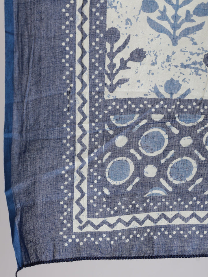 Navy Blue Ethnic Printed Straight Kurta With Palazzo And Dupatta