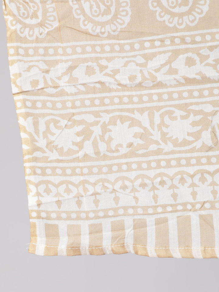 White &amp; Gold Sequence Yoke Kurta With Trouser And Dupatta