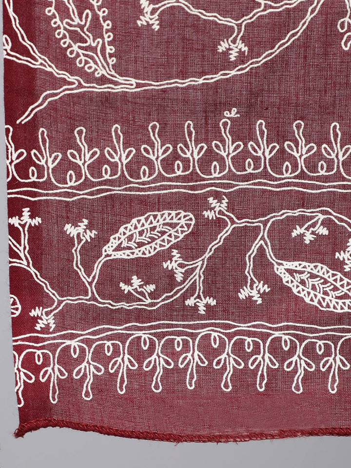 Burgundy Printed Flared Kurta With Trouser And Dupatta