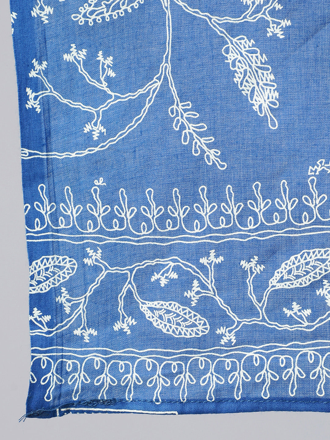 Blue Printed Flared Kurta With Trouser And Dupatta