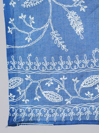 Blue Printed Flared Kurta With Trouser And Dupatta