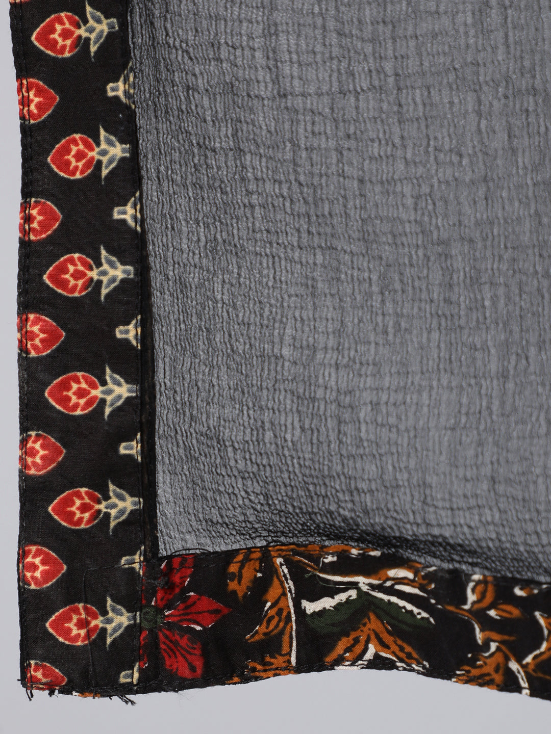 Black Printed Flared Kurta With Trouser And Dupatta