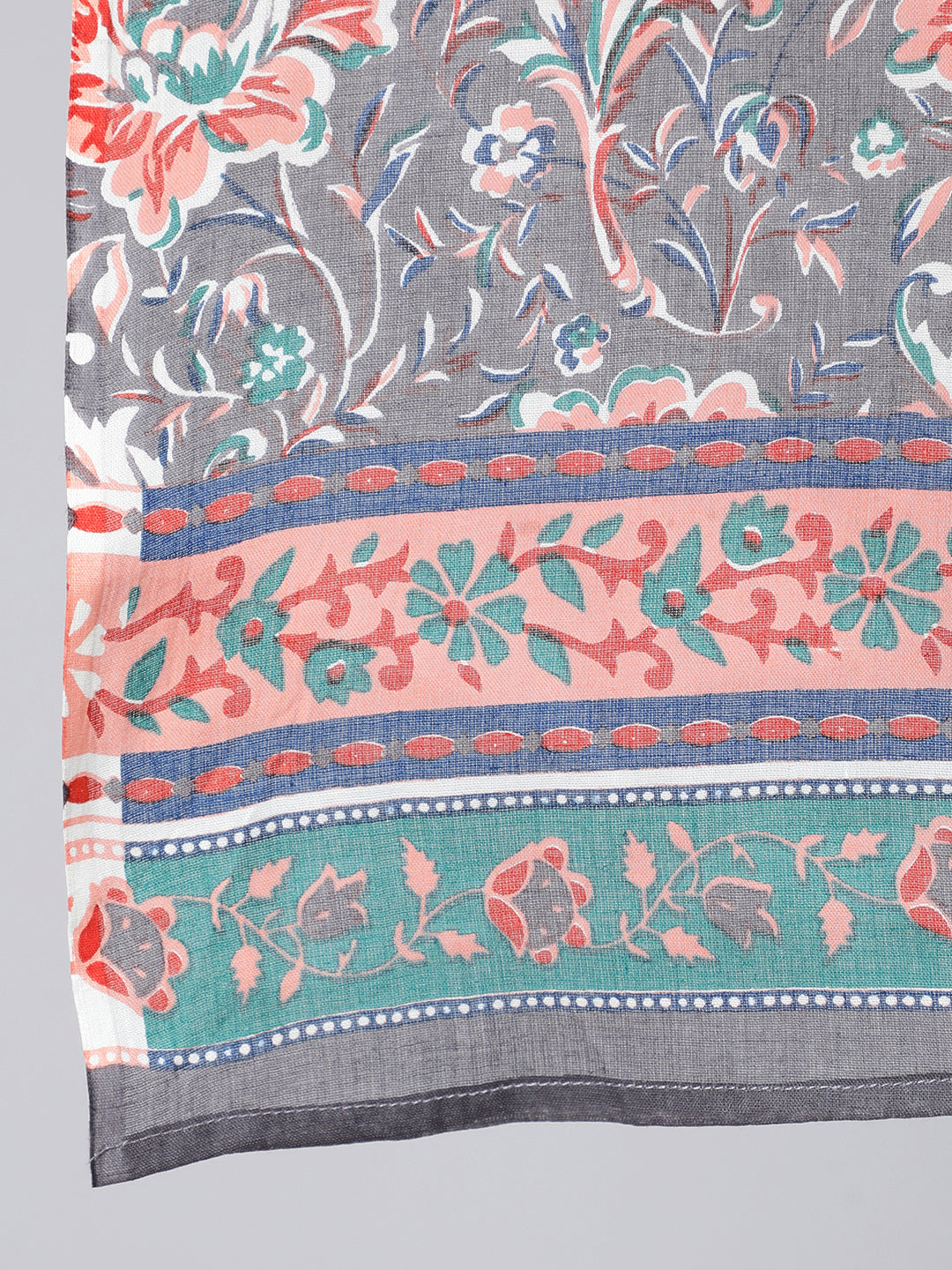 Grey Ethnic Printed Straight Kurta With Palazzo And Dupatta