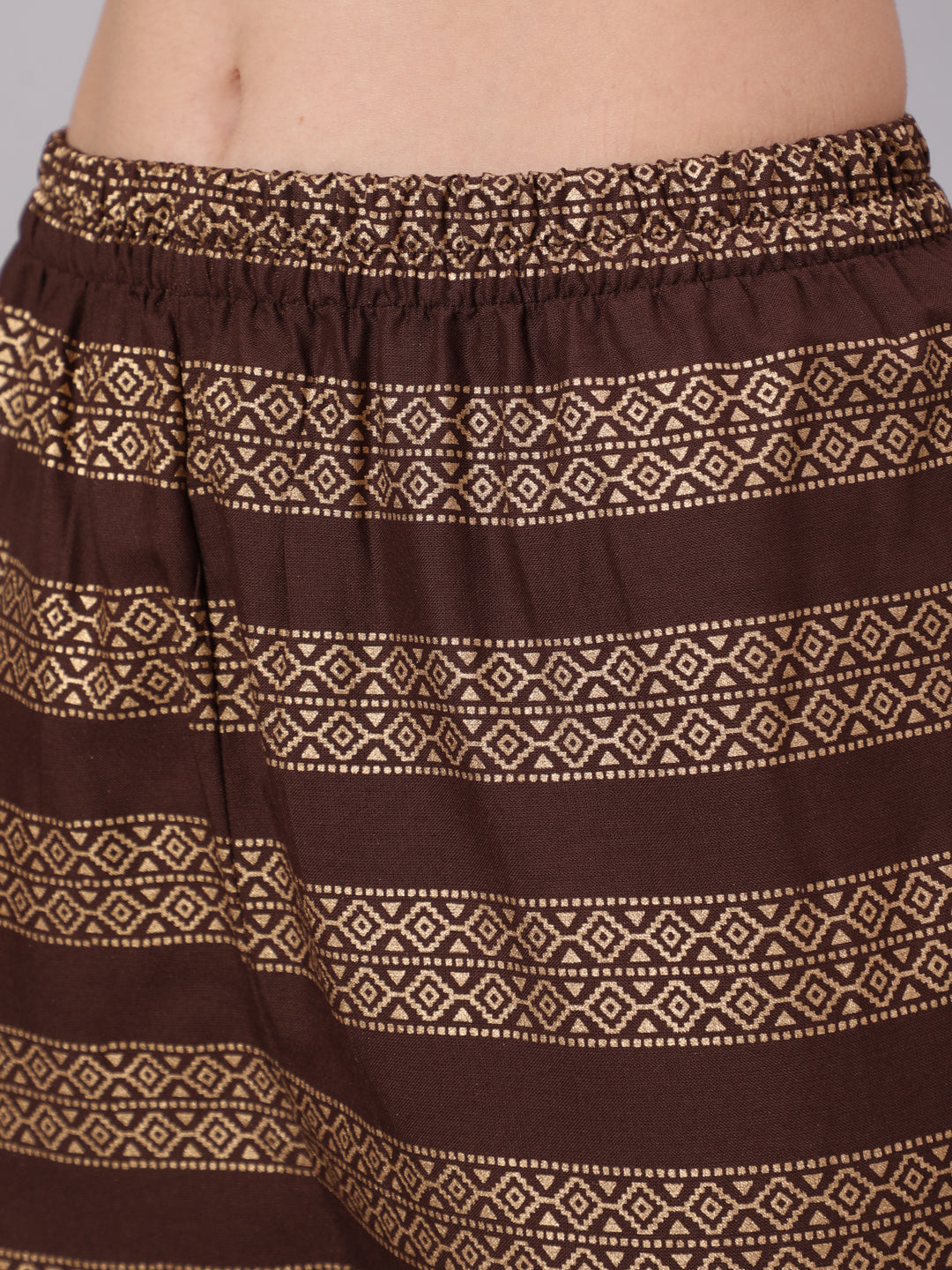 Choklet Brown Ethnic Kurta With Palazzo And Net Dupatta