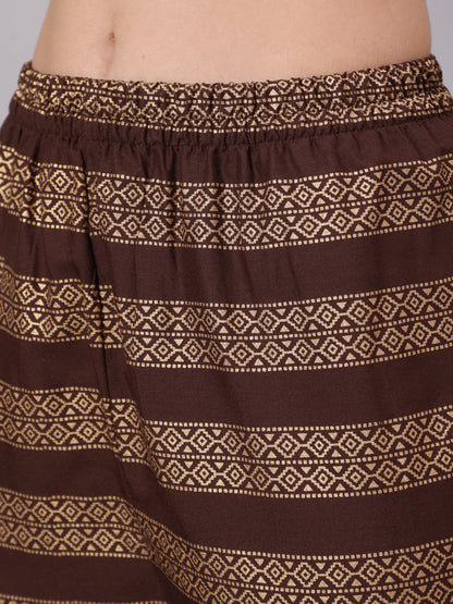 Choklet Brown Ethnic Kurta With Palazzo And Net Dupatta