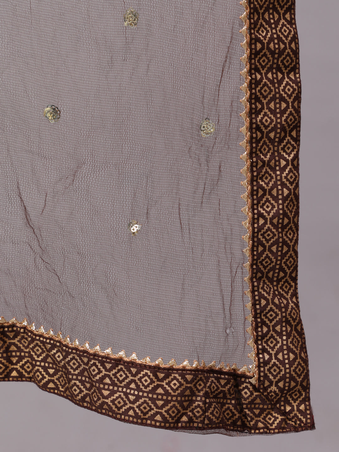 Choklet Brown Ethnic Kurta With Palazzo And Net Dupatta