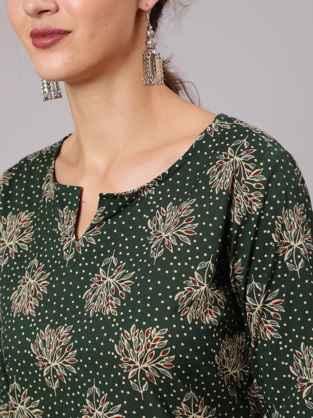 Green Ethnic Printed Kurta And Palazzo With Dupatta
