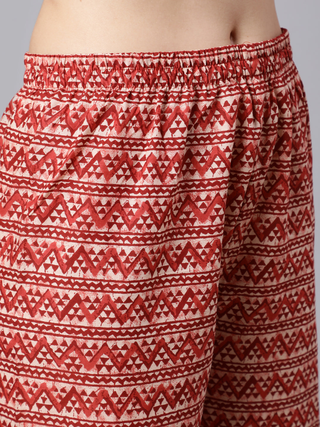 Rust Ethnic Printed Flared Kurta With Palazzo and Dupatta